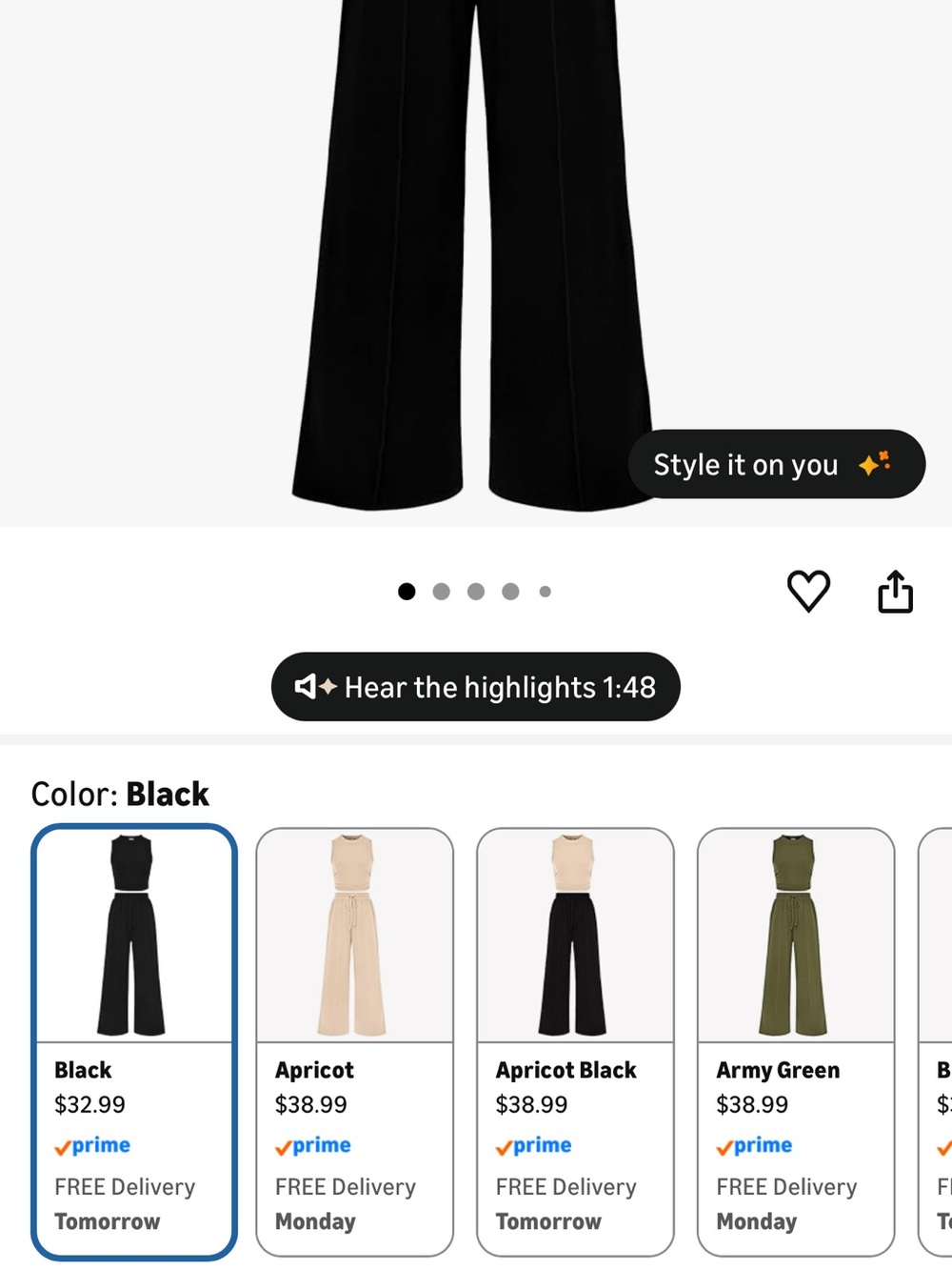 Black Ribbed Wide-Leg Pants and Sleeveless Tank Set - Picture 3 of 3